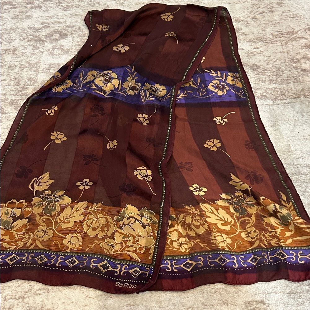 Bill blass Floral silk Scarf with Gold Accents - Picture 2 of 5